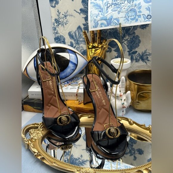 🆕 KURT GEIGER LONDON 🧿 NWOB Chelsea Heel Sandal, Black Patent - Sz 37 US 7 - Picture 4 of 14